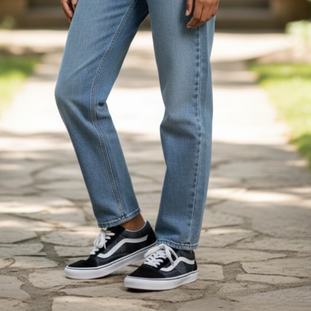 Vans Old Skool Checkerboard Streetwear Skater Denim Black Size 7.5